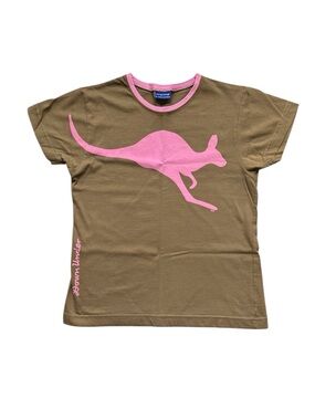 Down Under Brown Short Sleeve Cotton Tee Pink Kangaroo Made In Australia Size S